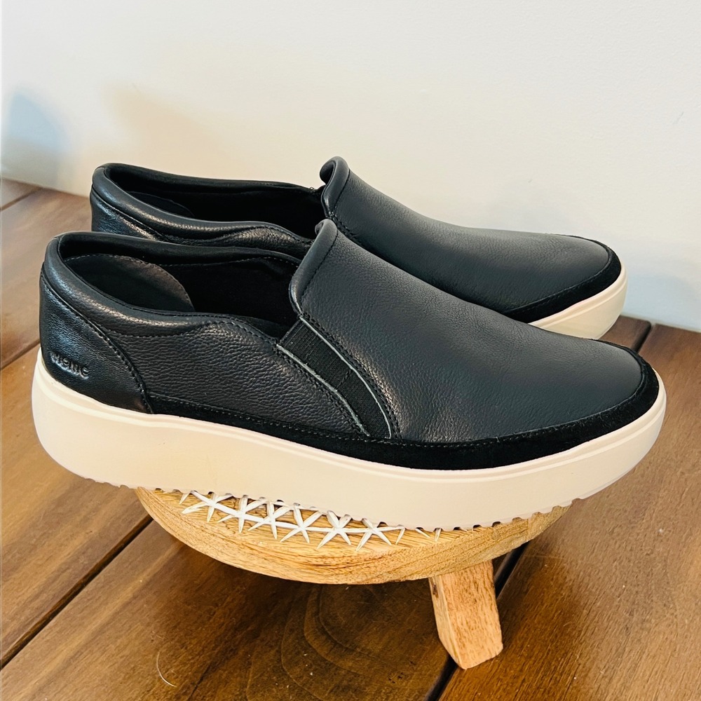Vionic Kearny Black Leather Platform Slip On Sneakers Womens 10 Wide Orthotic